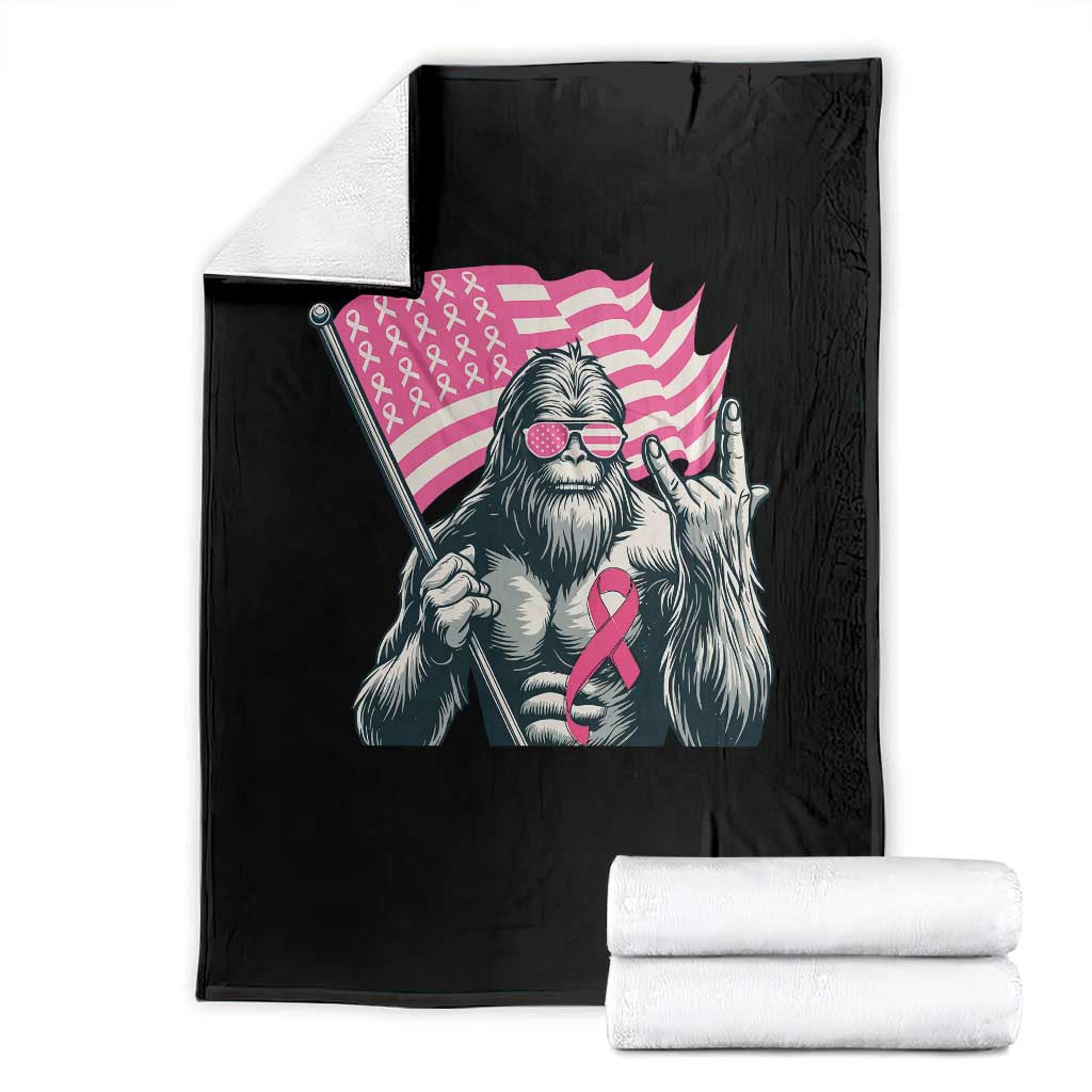 Funny Bigfoot Breast Cancer Awareness Throw Blanket Sasquatch Pink Ribbon TS11 Black Print Your Wear