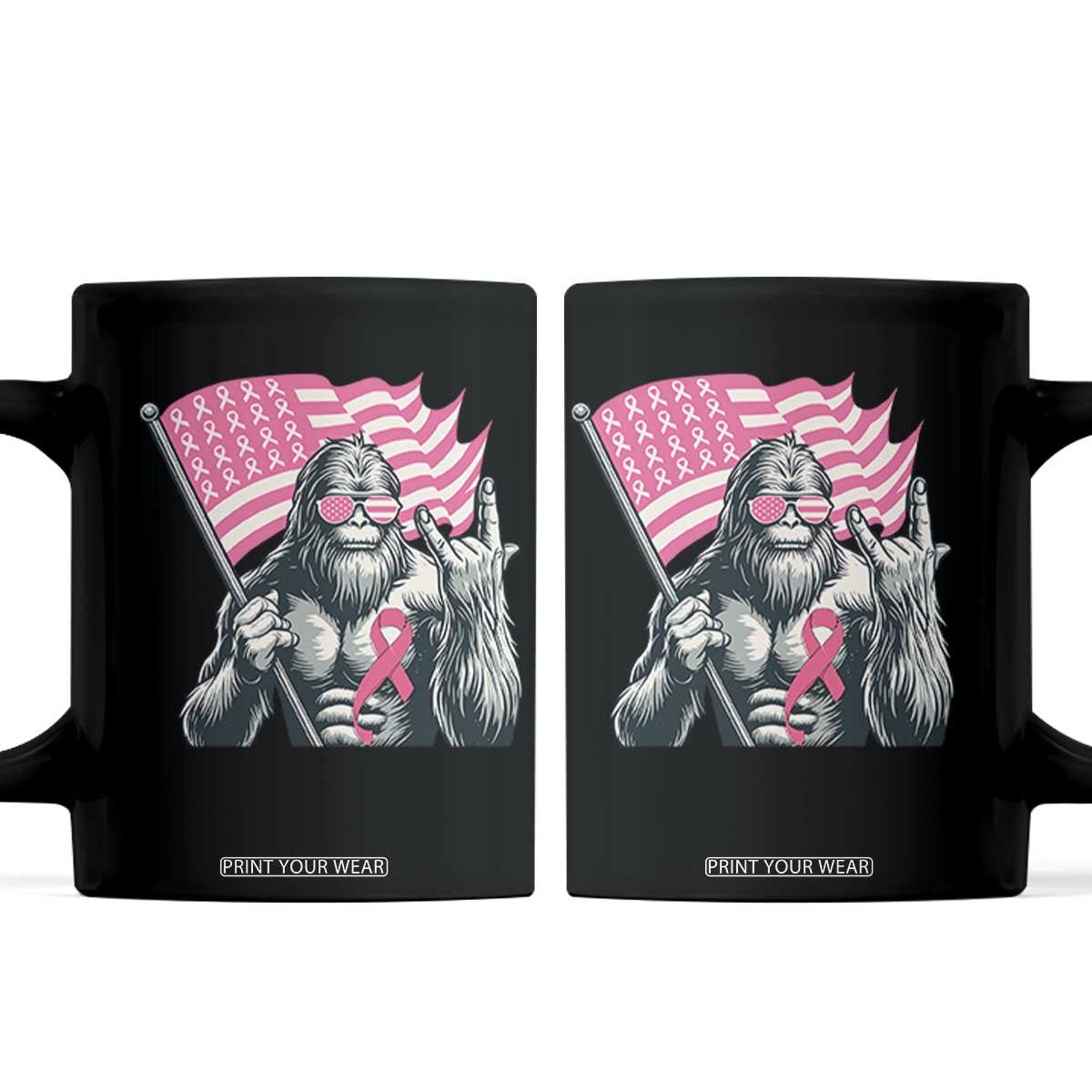 Funny Bigfoot Breast Cancer Awareness Coffee Mug Sasquatch Pink Ribbon TS11 Black Print Your Wear