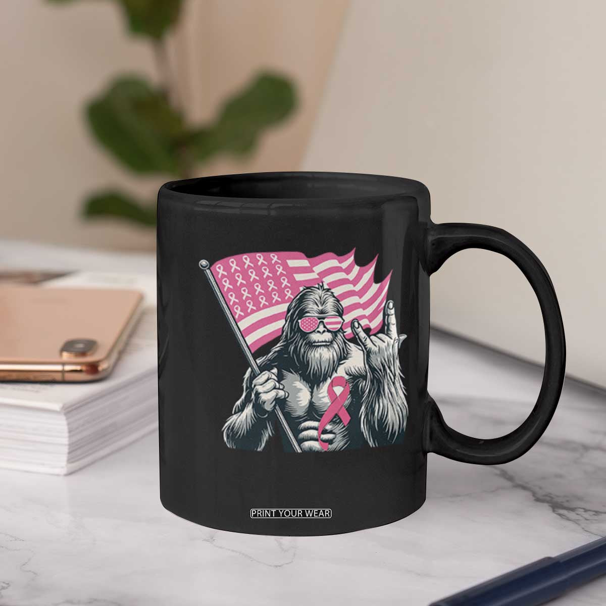 Funny Bigfoot Breast Cancer Awareness Coffee Mug Sasquatch Pink Ribbon TS11 Print Your Wear