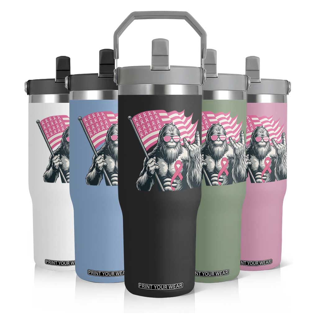 Funny Bigfoot Breast Cancer Awareness Flip Straw Tumbler Sasquatch Pink Ribbon TS11 Print Your Wear