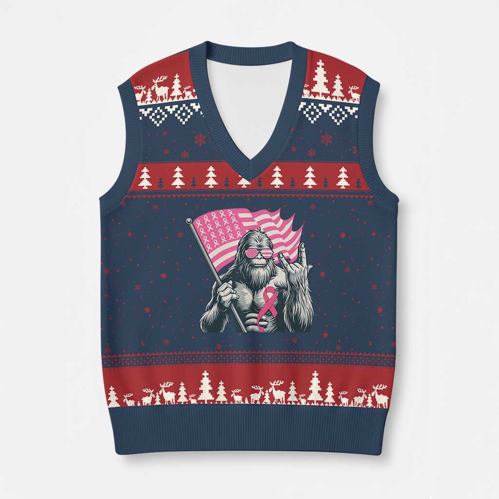 Funny Bigfoot Breast Cancer Awareness V-Neck Knit Sweater Vest Sasquatch Pink Ribbon TS11 Navy Red Print Your Wear