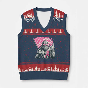 Funny Bigfoot Breast Cancer Awareness V-Neck Knit Sweater Vest Sasquatch Pink Ribbon TS11 Navy Red Print Your Wear