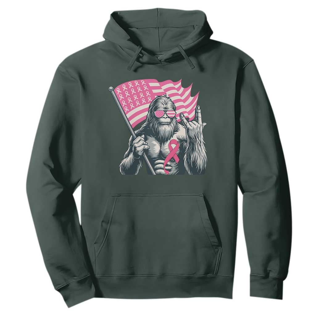 Funny Bigfoot Breast Cancer Awareness Hoodie Sasquatch Pink Ribbon TS11 Dark Forest Green Print Your Wear