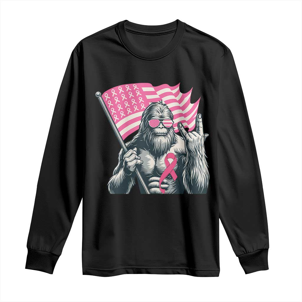Funny Bigfoot Breast Cancer Awareness Long Sleeve Shirt Sasquatch Pink Ribbon TS11 Black Print Your Wear