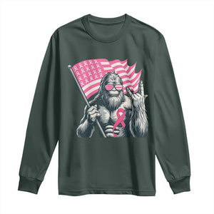 Funny Bigfoot Breast Cancer Awareness Long Sleeve Shirt Sasquatch Pink Ribbon TS11 Dark Forest Green Print Your Wear