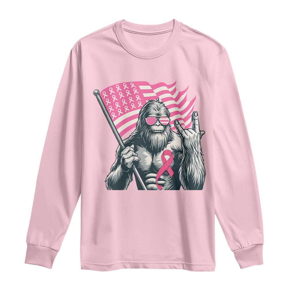 Funny Bigfoot Breast Cancer Awareness Long Sleeve Shirt Sasquatch Pink Ribbon TS11 Light Pink Print Your Wear