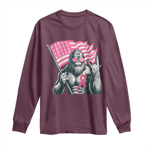 Funny Bigfoot Breast Cancer Awareness Long Sleeve Shirt Sasquatch Pink Ribbon TS11 Maroon Print Your Wear