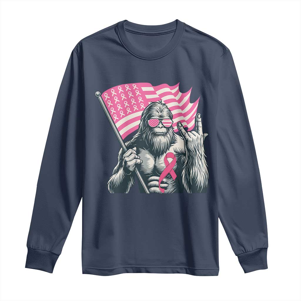 Funny Bigfoot Breast Cancer Awareness Long Sleeve Shirt Sasquatch Pink Ribbon TS11 Navy Print Your Wear