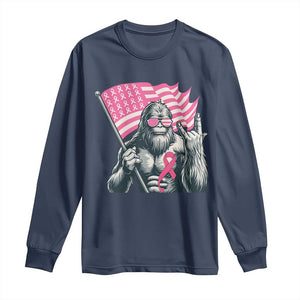 Funny Bigfoot Breast Cancer Awareness Long Sleeve Shirt Sasquatch Pink Ribbon TS11 Navy Print Your Wear