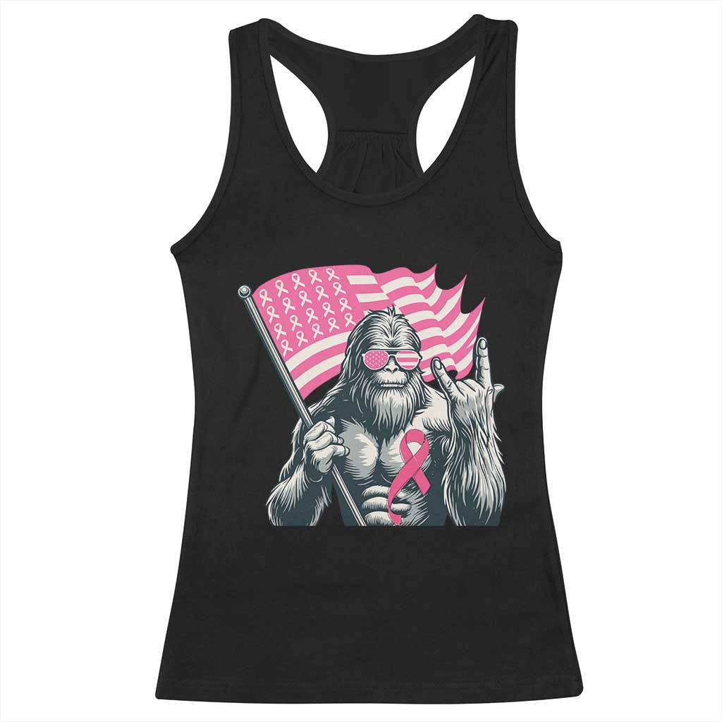 Funny Bigfoot Breast Cancer Awareness Racerback Tank Top Sasquatch Pink Ribbon TS11 Black Print Your Wear