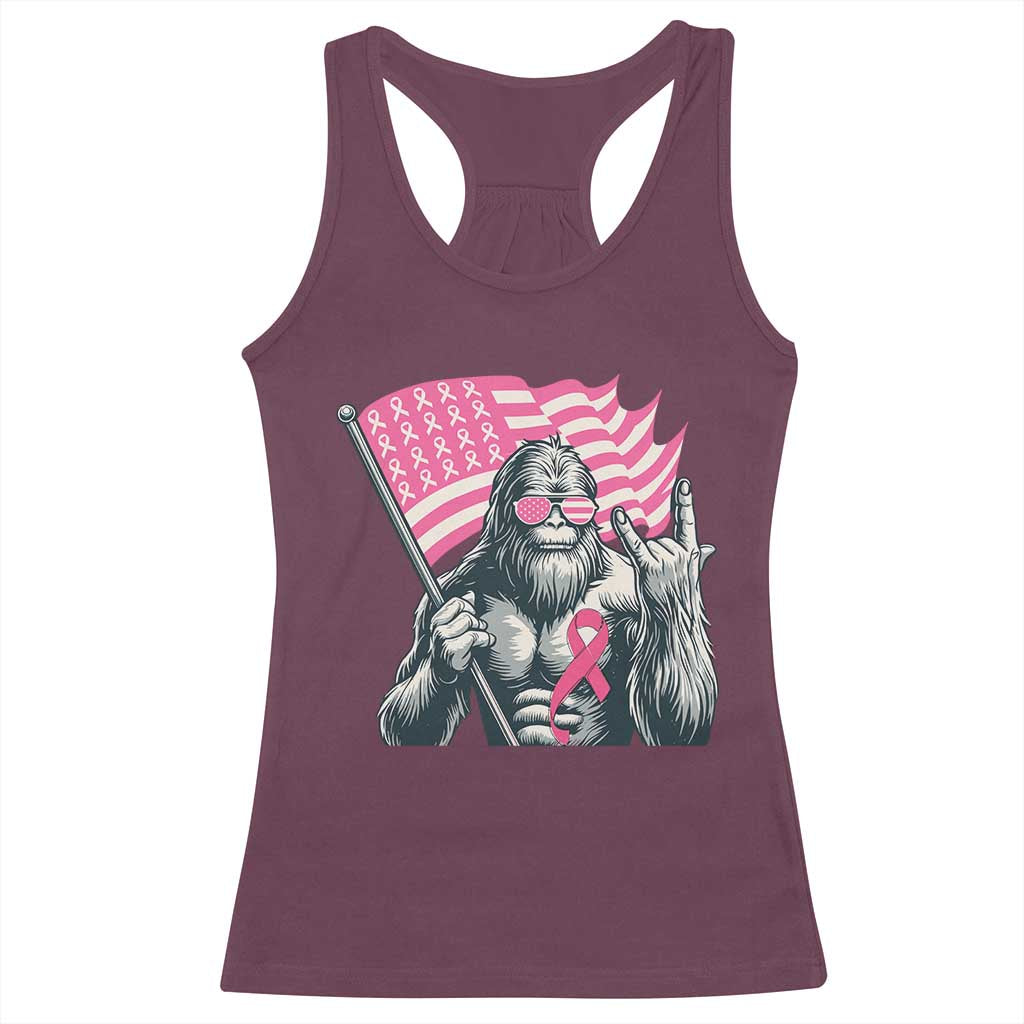 Funny Bigfoot Breast Cancer Awareness Racerback Tank Top Sasquatch Pink Ribbon TS11 Maroon Print Your Wear