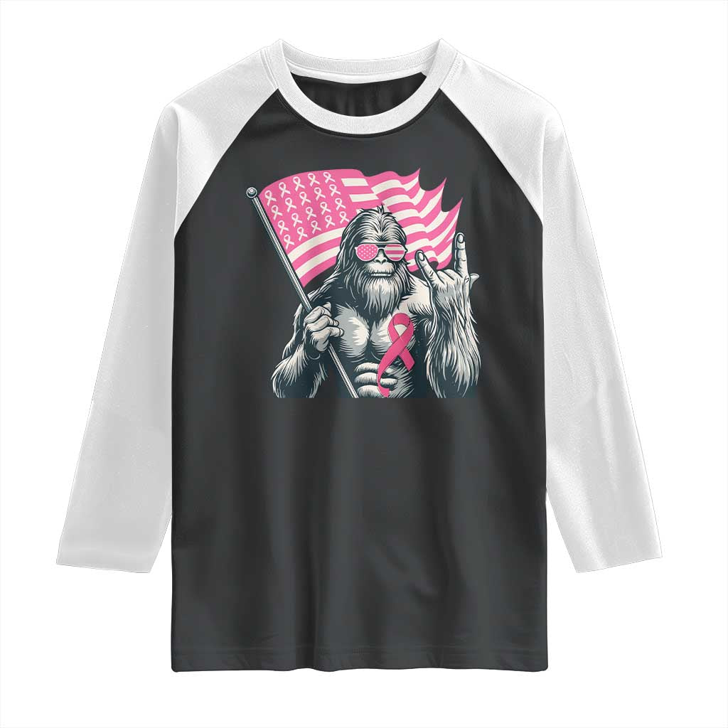 Funny Bigfoot Breast Cancer Awareness Raglan Shirt Sasquatch Pink Ribbon TS11 Black White Print Your Wear