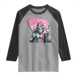 Funny Bigfoot Breast Cancer Awareness Raglan Shirt Sasquatch Pink Ribbon TS11 Sport Gray Black Print Your Wear