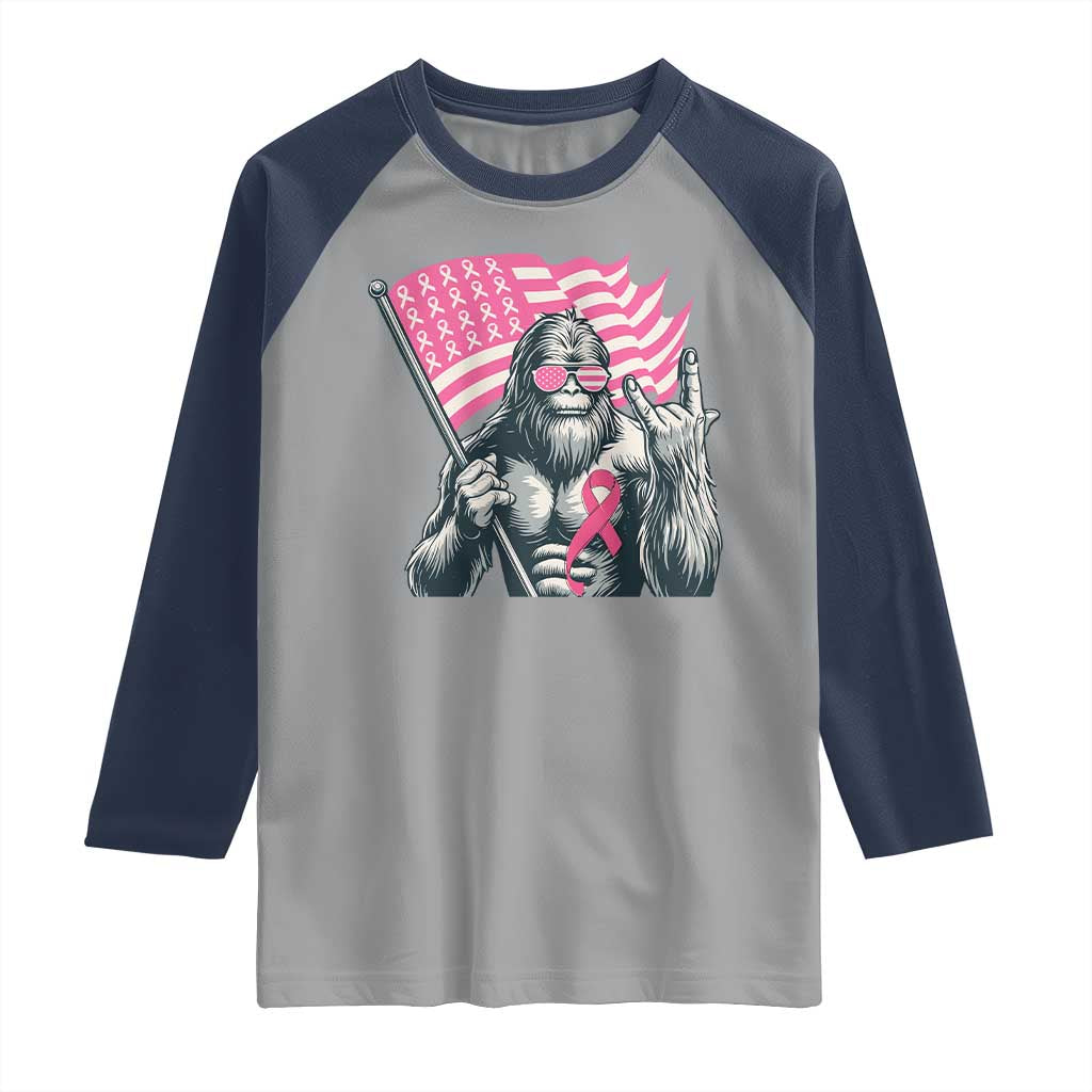 Funny Bigfoot Breast Cancer Awareness Raglan Shirt Sasquatch Pink Ribbon TS11 Sport Gray Navy Print Your Wear