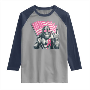 Funny Bigfoot Breast Cancer Awareness Raglan Shirt Sasquatch Pink Ribbon TS11 Sport Gray Navy Print Your Wear