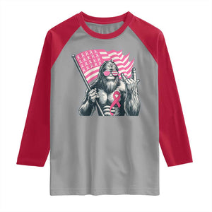 Funny Bigfoot Breast Cancer Awareness Raglan Shirt Sasquatch Pink Ribbon TS11 Sport Gray Red Print Your Wear