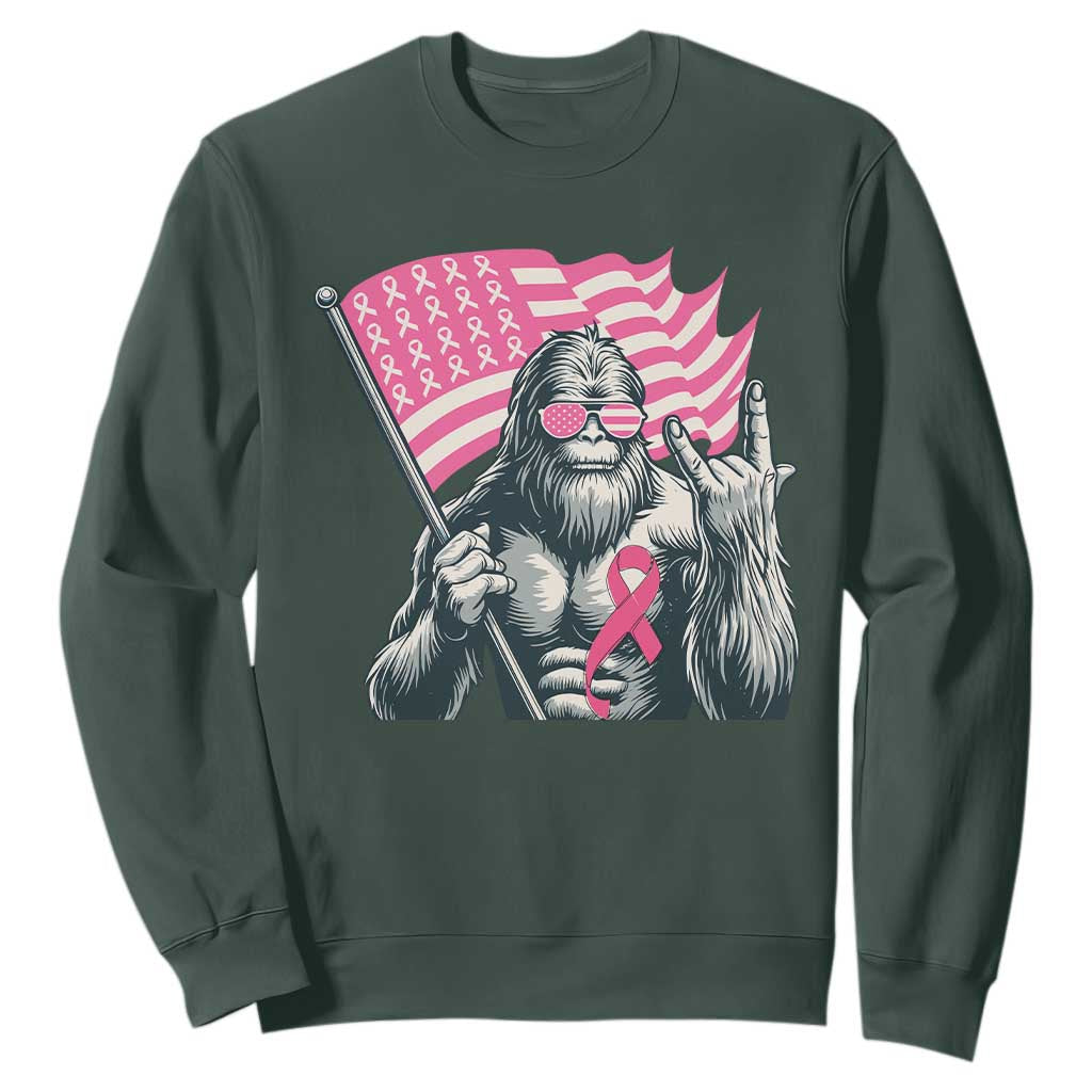 Funny Bigfoot Breast Cancer Awareness Sweatshirt Sasquatch Pink Ribbon TS11 Dark Forest Green Print Your Wear