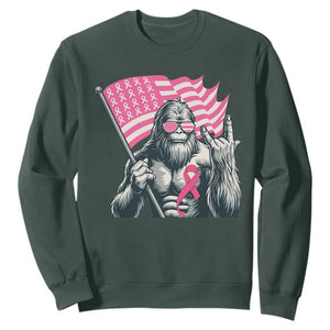 Funny Bigfoot Breast Cancer Awareness Sweatshirt Sasquatch Pink Ribbon TS11 Dark Forest Green Print Your Wear