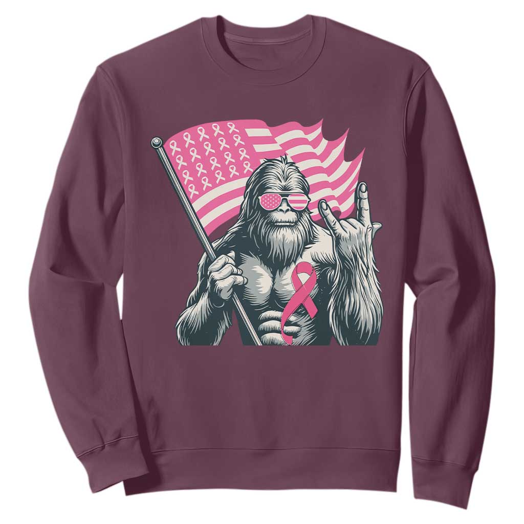 Funny Bigfoot Breast Cancer Awareness Sweatshirt Sasquatch Pink Ribbon TS11 Maroon Print Your Wear