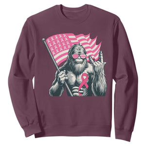 Funny Bigfoot Breast Cancer Awareness Sweatshirt Sasquatch Pink Ribbon TS11 Maroon Print Your Wear