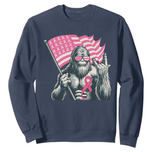 Funny Bigfoot Breast Cancer Awareness Sweatshirt Sasquatch Pink Ribbon TS11 Navy Print Your Wear