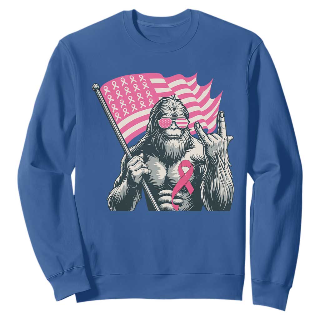 Funny Bigfoot Breast Cancer Awareness Sweatshirt Sasquatch Pink Ribbon TS11 Royal Blue Print Your Wear