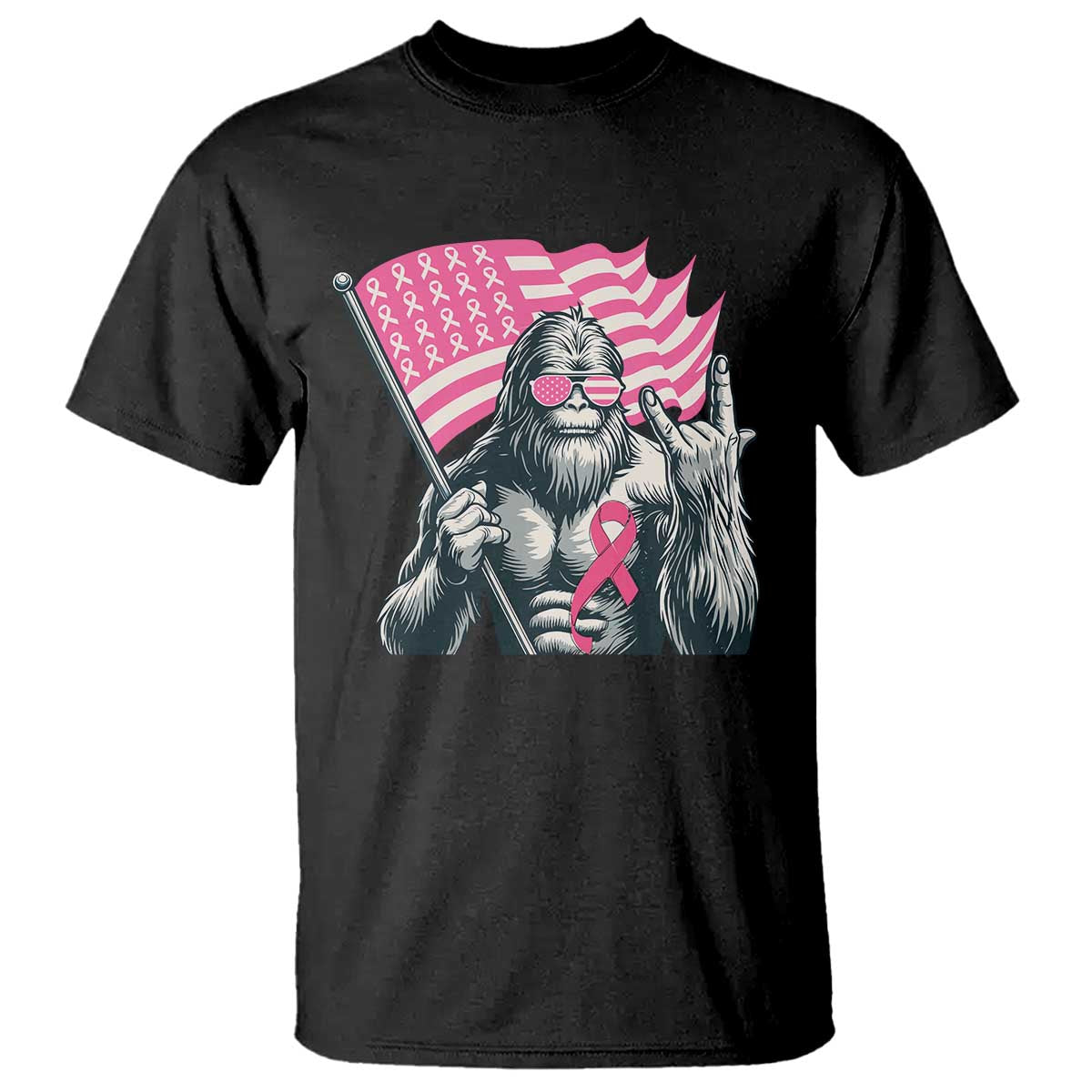 Funny Bigfoot Breast Cancer Awareness T Shirt Sasquatch Pink Ribbon TS11 Black Print Your Wear