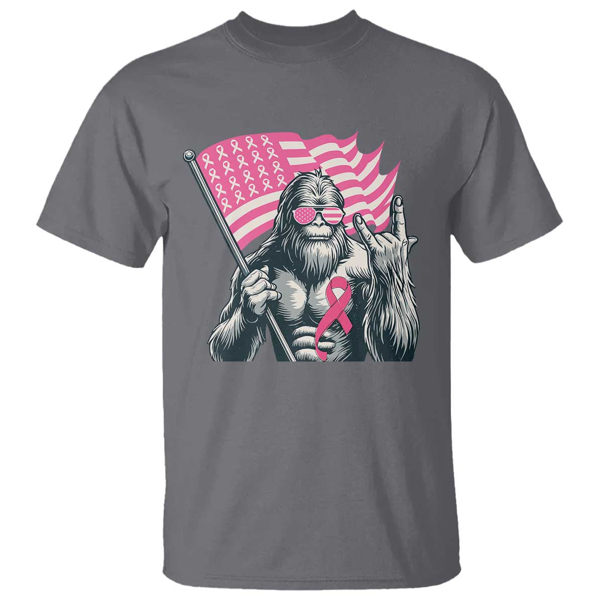 Funny Bigfoot Breast Cancer Awareness T Shirt Sasquatch Pink Ribbon TS11 Charcoal Print Your Wear