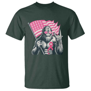 Funny Bigfoot Breast Cancer Awareness T Shirt Sasquatch Pink Ribbon TS11 Dark Forest Green Print Your Wear