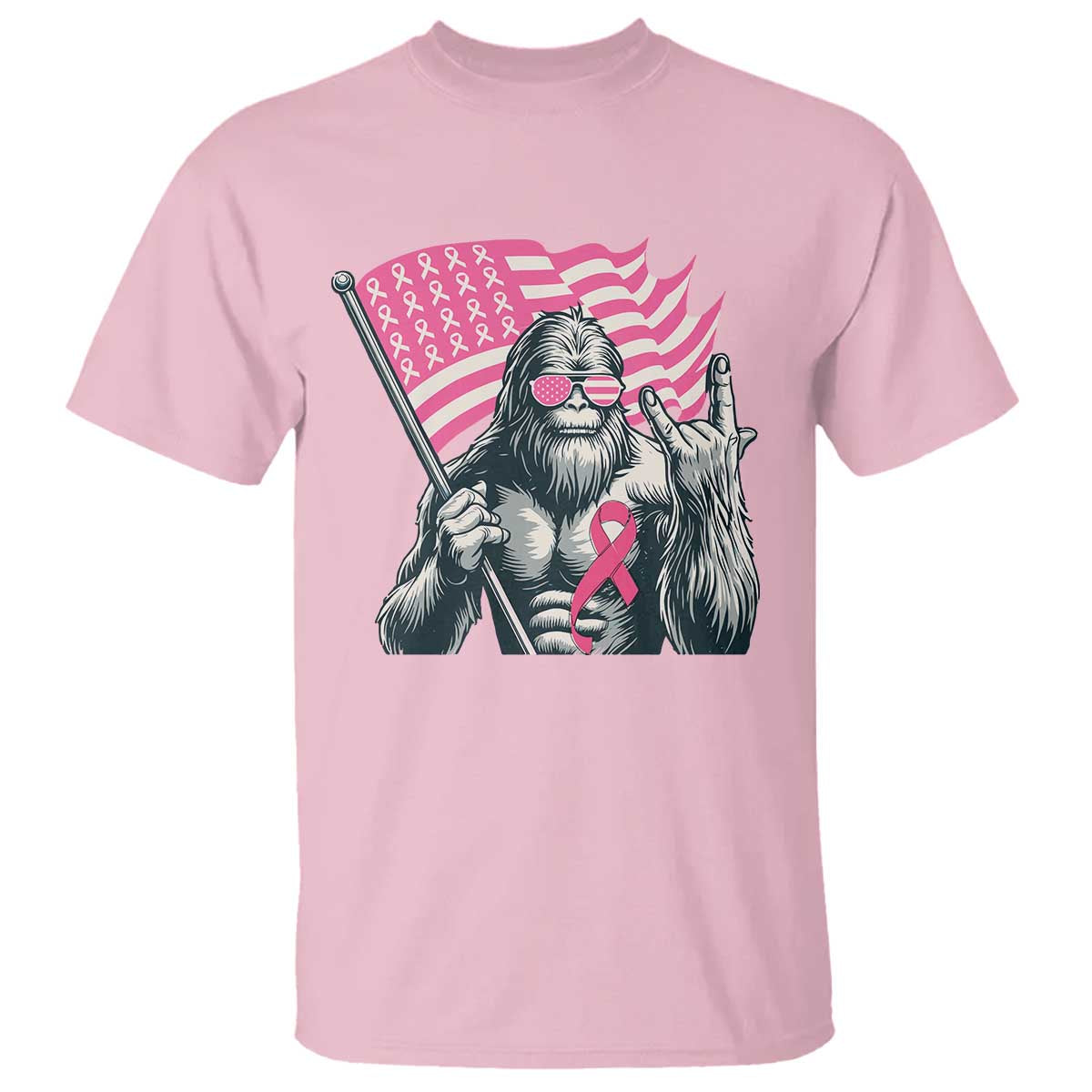 Funny Bigfoot Breast Cancer Awareness T Shirt Sasquatch Pink Ribbon TS11 Light Pink Print Your Wear