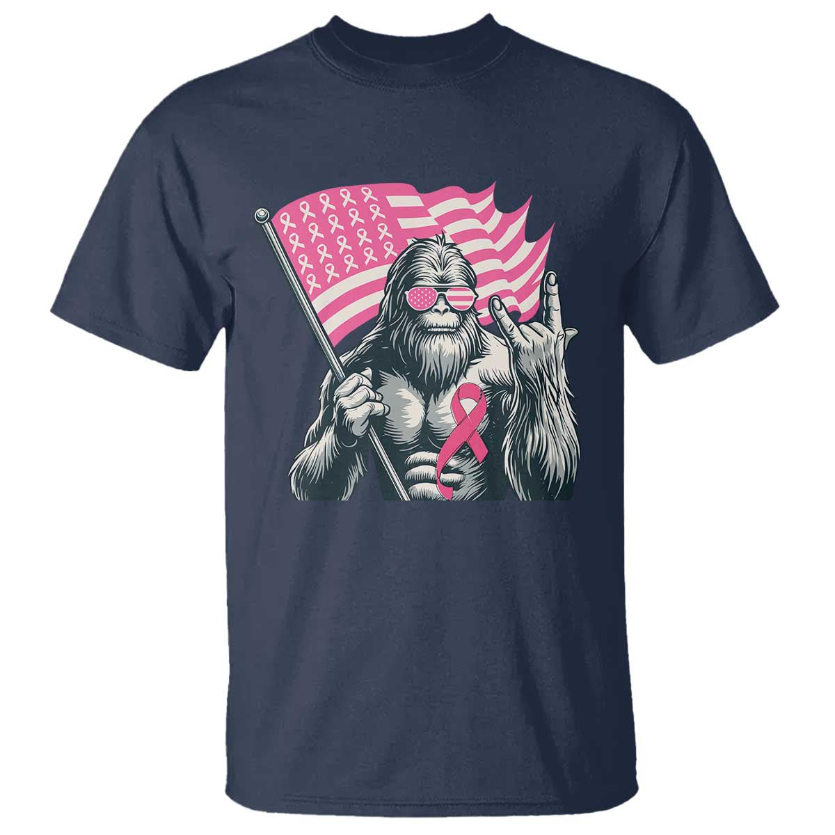 Funny Bigfoot Breast Cancer Awareness T Shirt Sasquatch Pink Ribbon TS11 Navy Print Your Wear