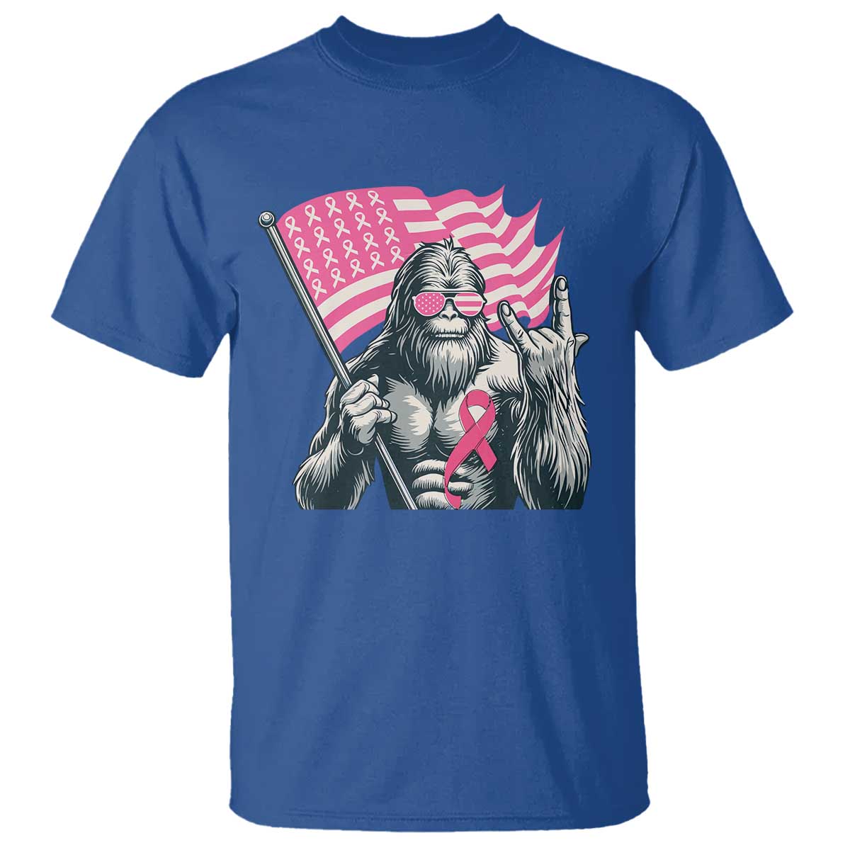 Funny Bigfoot Breast Cancer Awareness T Shirt Sasquatch Pink Ribbon TS11 Royal Blue Print Your Wear