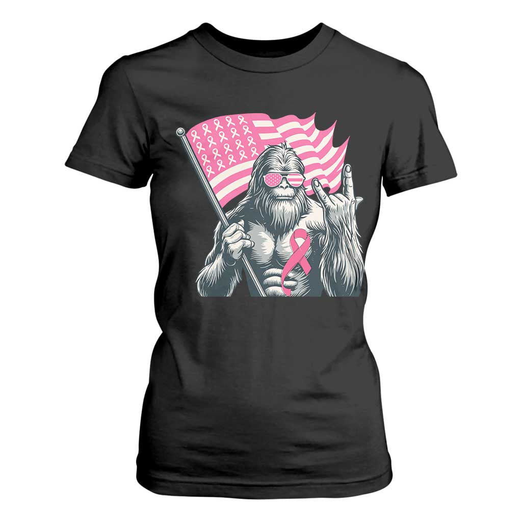 Funny Bigfoot Breast Cancer Awareness T Shirt For Women Sasquatch Pink Ribbon TS11 Black Print Your Wear