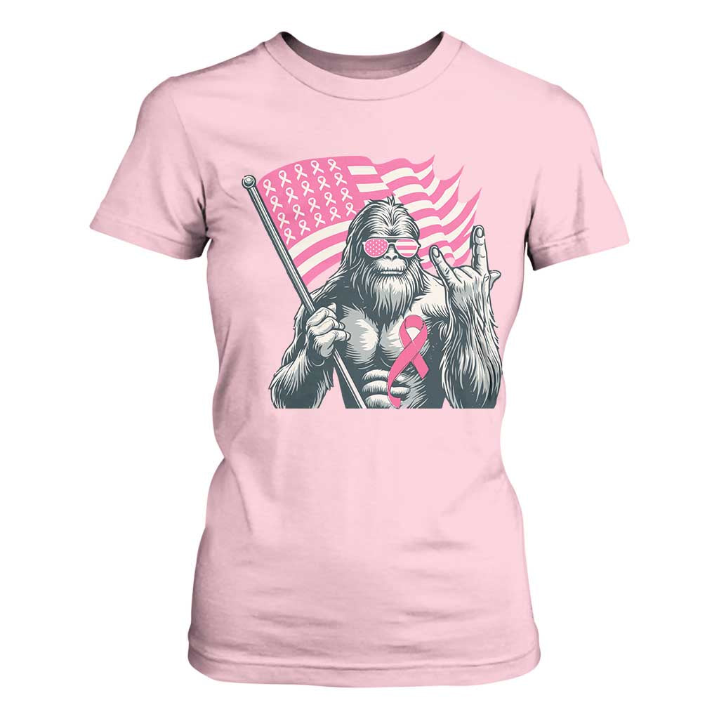 Funny Bigfoot Breast Cancer Awareness T Shirt For Women Sasquatch Pink Ribbon TS11 Light Pink Print Your Wear