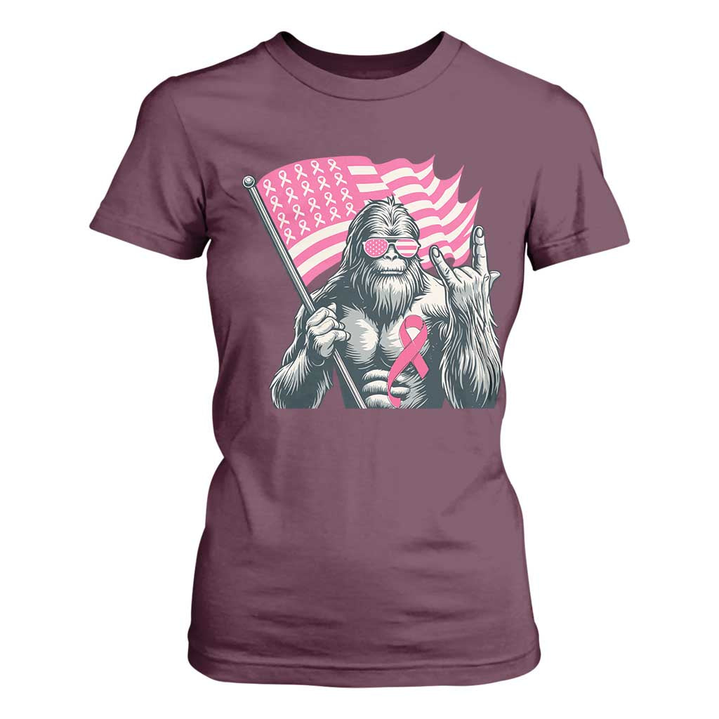 Funny Bigfoot Breast Cancer Awareness T Shirt For Women Sasquatch Pink Ribbon TS11 Maroon Print Your Wear