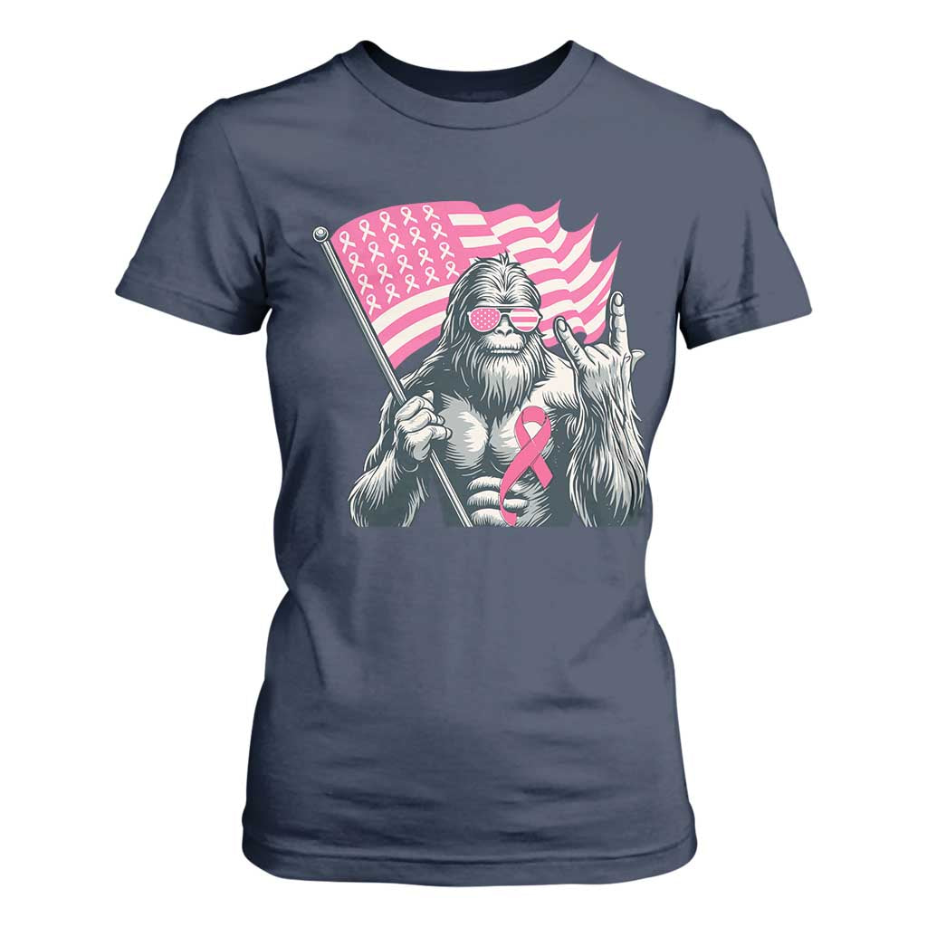 Funny Bigfoot Breast Cancer Awareness T Shirt For Women Sasquatch Pink Ribbon TS11 Navy Print Your Wear