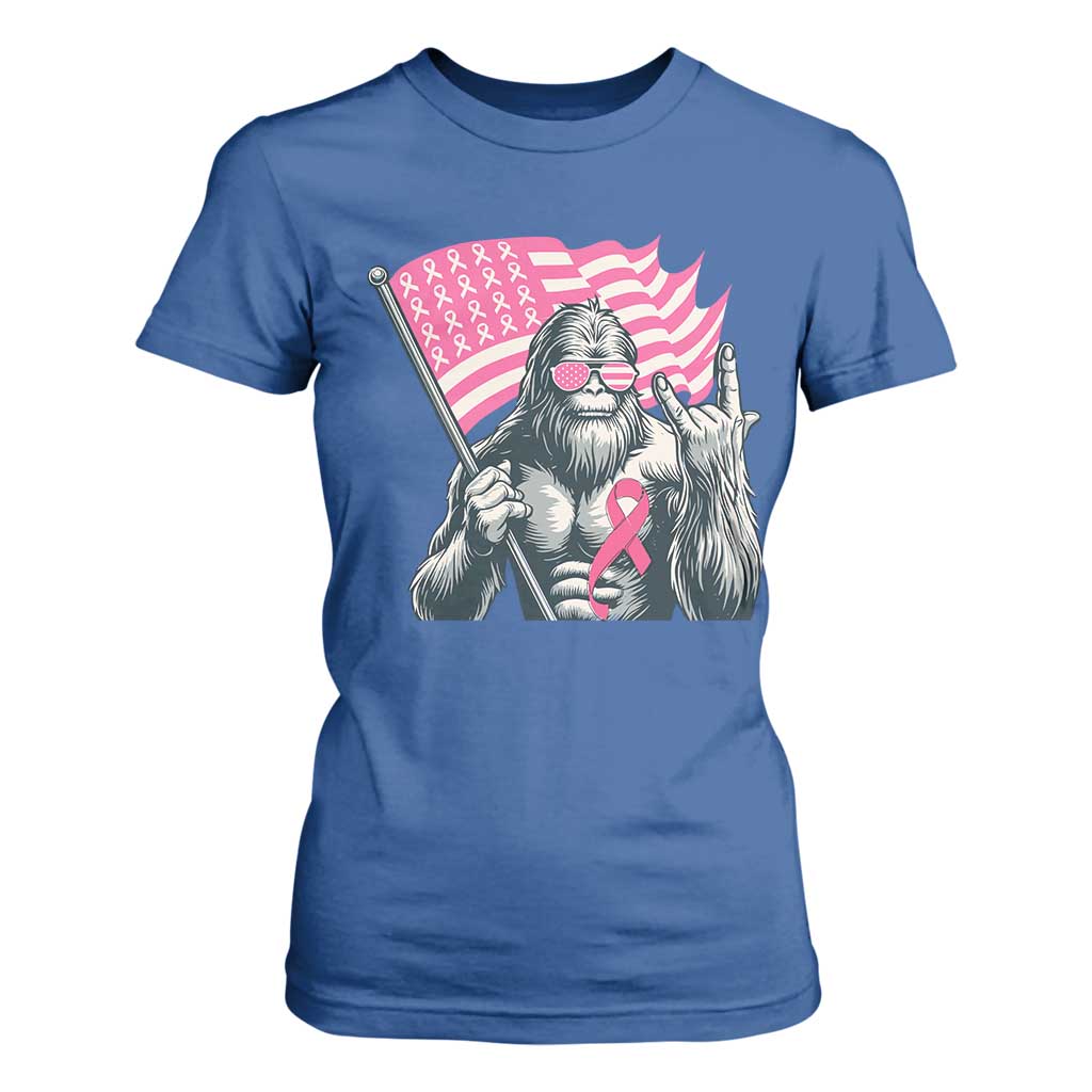 Funny Bigfoot Breast Cancer Awareness T Shirt For Women Sasquatch Pink Ribbon TS11 Royal Blue Print Your Wear