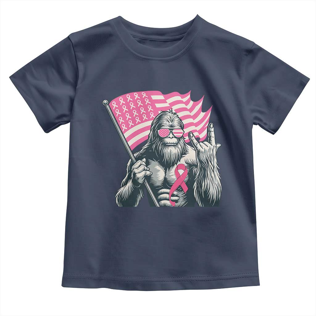 Funny Bigfoot Breast Cancer Awareness Toddler T Shirt Sasquatch Pink Ribbon TS11 Navy Print Your Wear