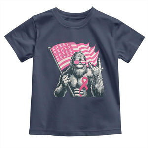 Funny Bigfoot Breast Cancer Awareness Toddler T Shirt Sasquatch Pink Ribbon TS11 Navy Print Your Wear
