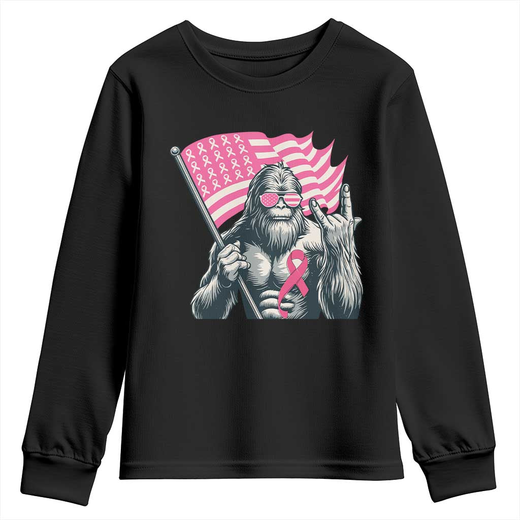 Funny Bigfoot Breast Cancer Awareness Youth Sweatshirt Sasquatch Pink Ribbon TS11 Black Print Your Wear