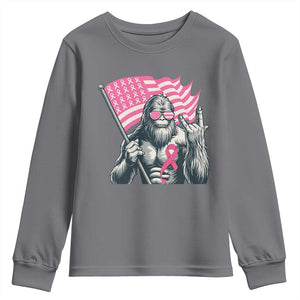 Funny Bigfoot Breast Cancer Awareness Youth Sweatshirt Sasquatch Pink Ribbon TS11 Charcoal Print Your Wear