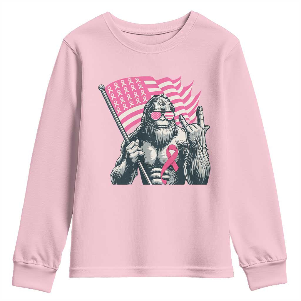 Funny Bigfoot Breast Cancer Awareness Youth Sweatshirt Sasquatch Pink Ribbon TS11 Light Pink Print Your Wear