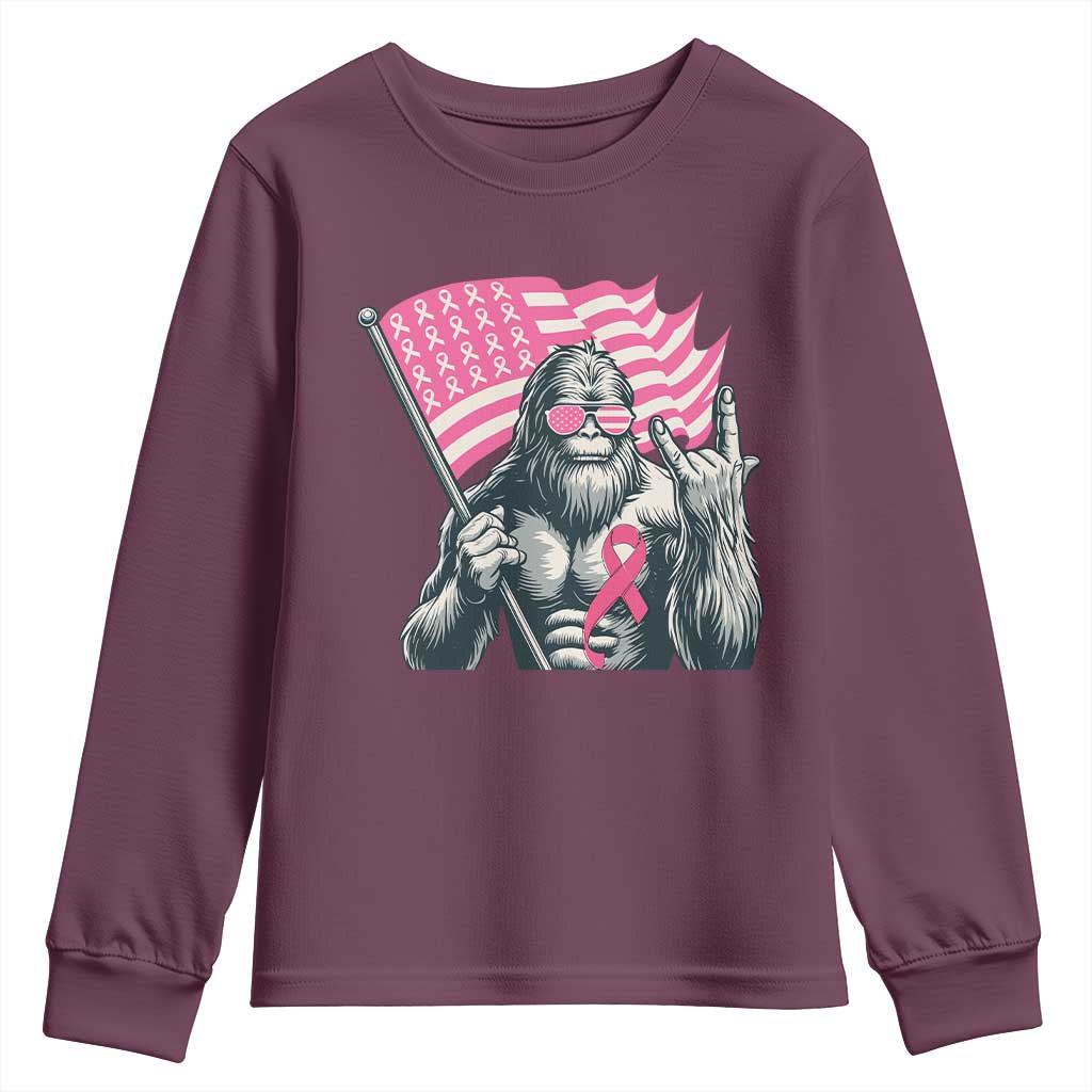 Funny Bigfoot Breast Cancer Awareness Youth Sweatshirt Sasquatch Pink Ribbon TS11 Maroon Print Your Wear