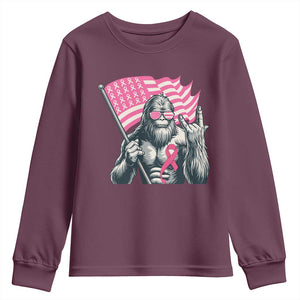 Funny Bigfoot Breast Cancer Awareness Youth Sweatshirt Sasquatch Pink Ribbon TS11 Maroon Print Your Wear