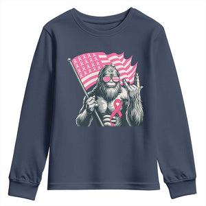 Funny Bigfoot Breast Cancer Awareness Youth Sweatshirt Sasquatch Pink Ribbon TS11 Navy Print Your Wear