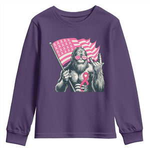 Funny Bigfoot Breast Cancer Awareness Youth Sweatshirt Sasquatch Pink Ribbon TS11 Purple Print Your Wear