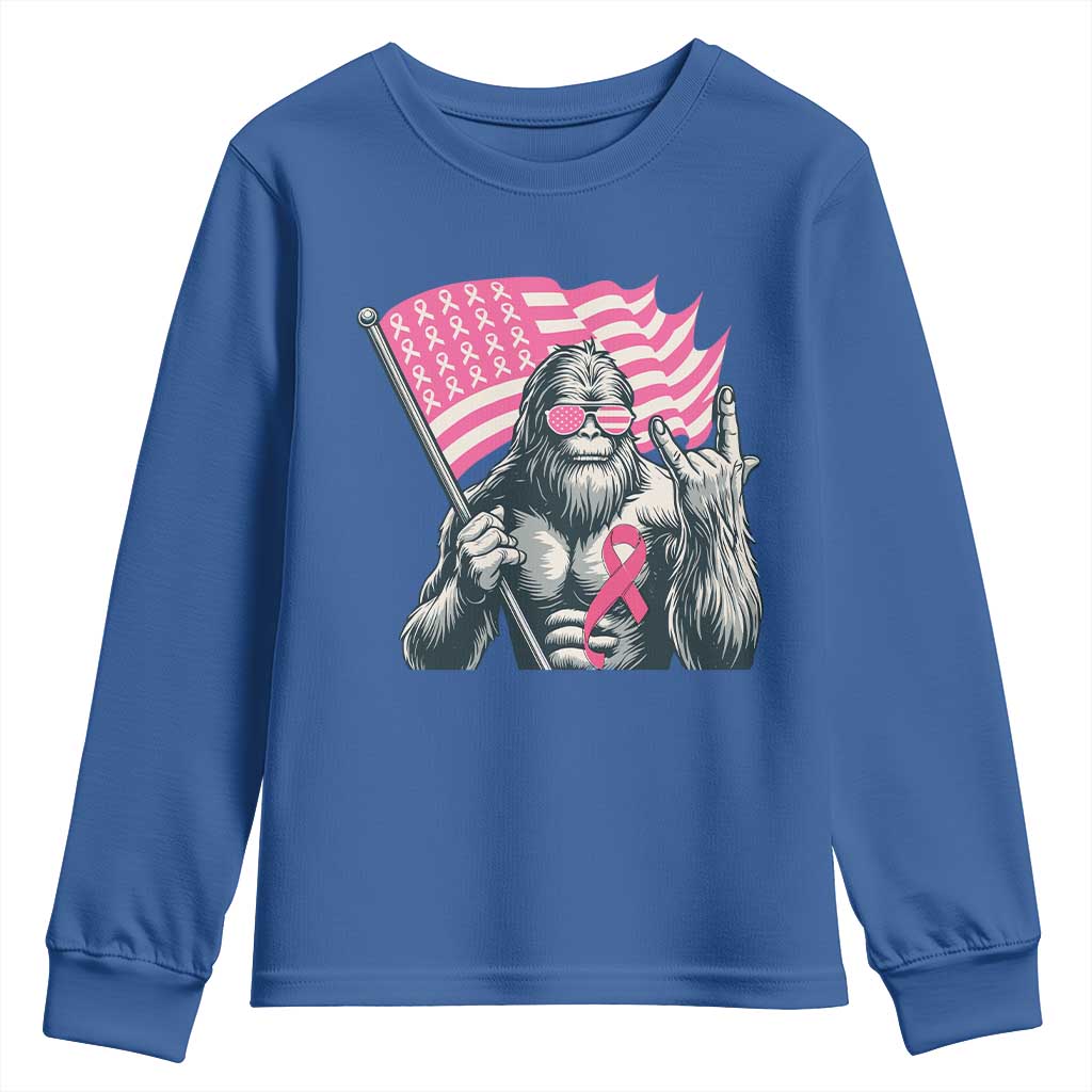 Funny Bigfoot Breast Cancer Awareness Youth Sweatshirt Sasquatch Pink Ribbon TS11 Royal Blue Print Your Wear
