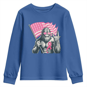 Funny Bigfoot Breast Cancer Awareness Youth Sweatshirt Sasquatch Pink Ribbon TS11 Royal Blue Print Your Wear
