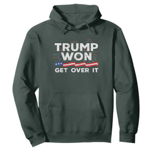 Trump Won Get Over It Hoodie US Election 2024 American Flag TS11 Dark Forest Green Print Your Wear