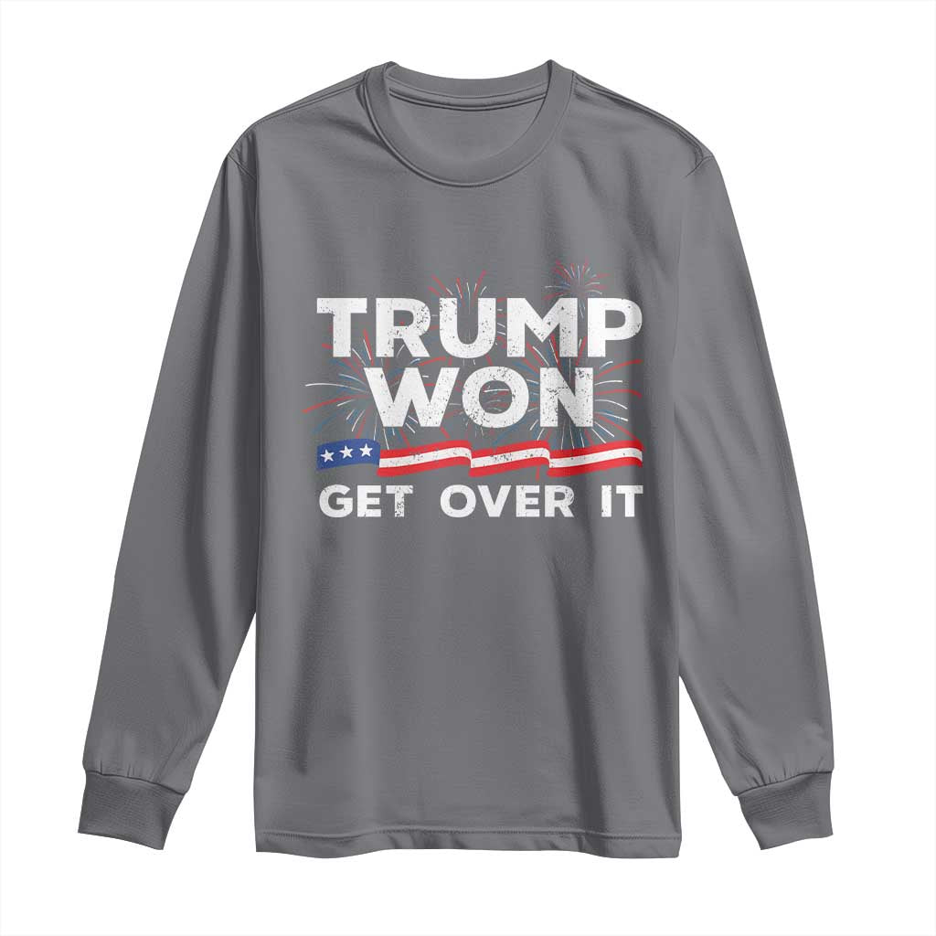 Trump Won Get Over It Long Sleeve Shirt US Election 2024 American Flag TS11 Charcoal Print Your Wear